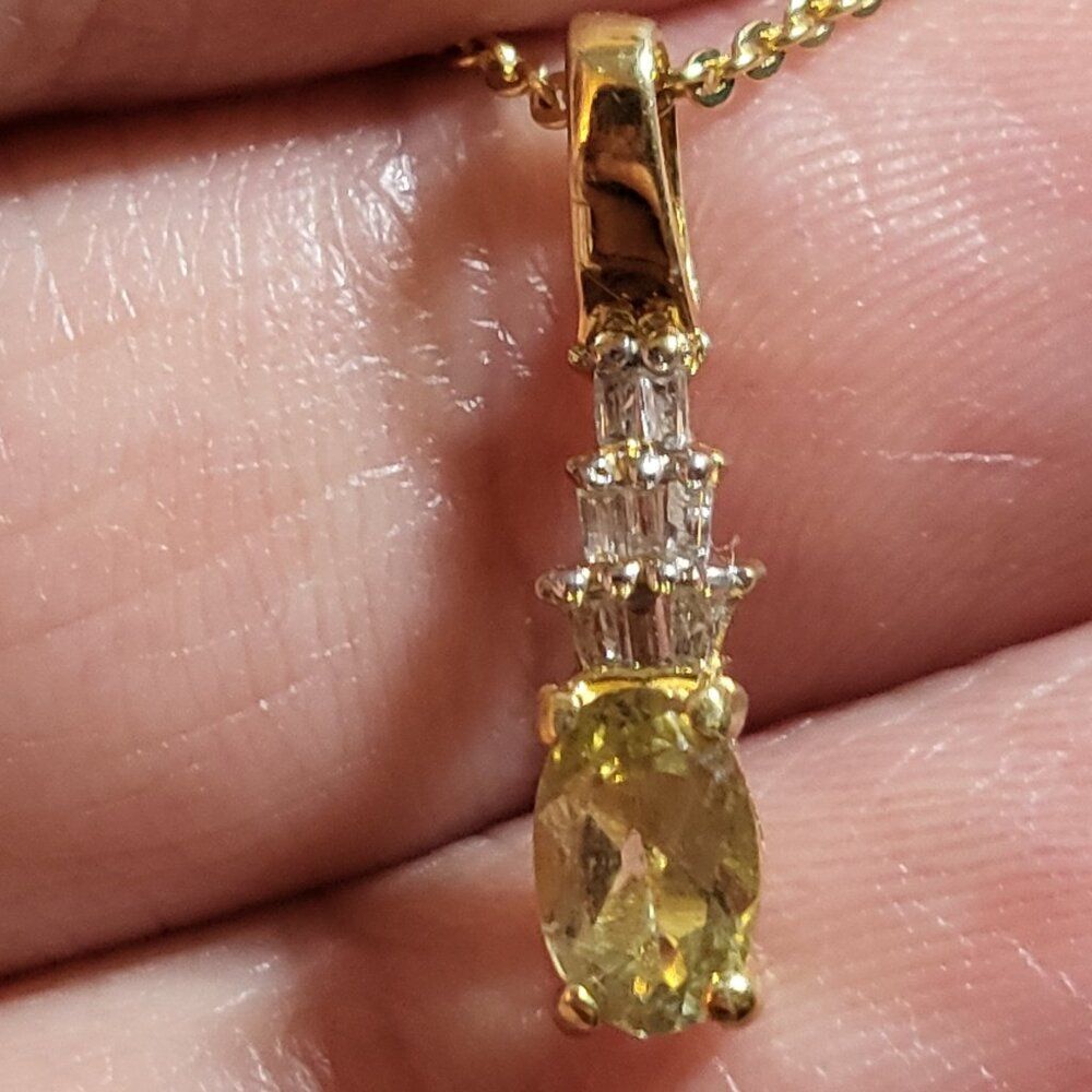 Madagascar Yellow Apatite & Diamond 18k Vermeil YG/SS Pendant Necklace